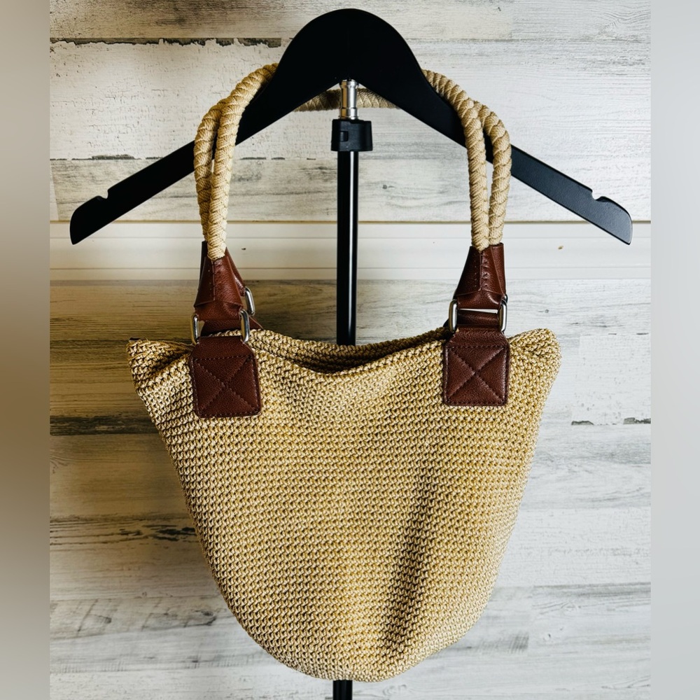 The Sak Shoulder Purse or Satchel Crochet Tan Leather Strap Handle HOBO Purse - Picture 5 of 16